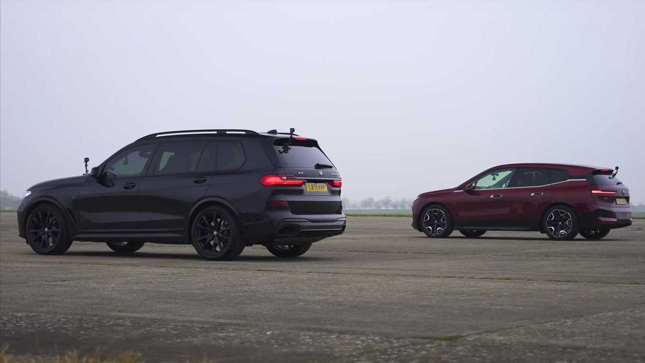 BMW iX Meets X7M50i In EV Versus ICE Battle Tug Of War