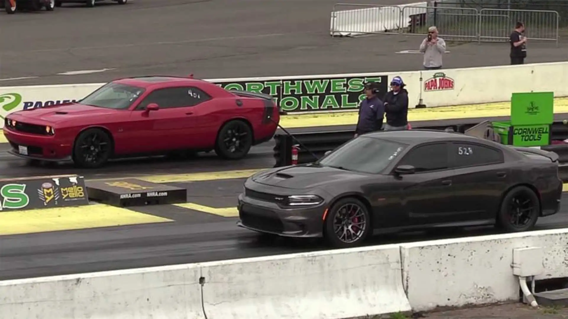 Dodge Charger SRT Meets Challenger R/T Scat Pack At Drag Strip