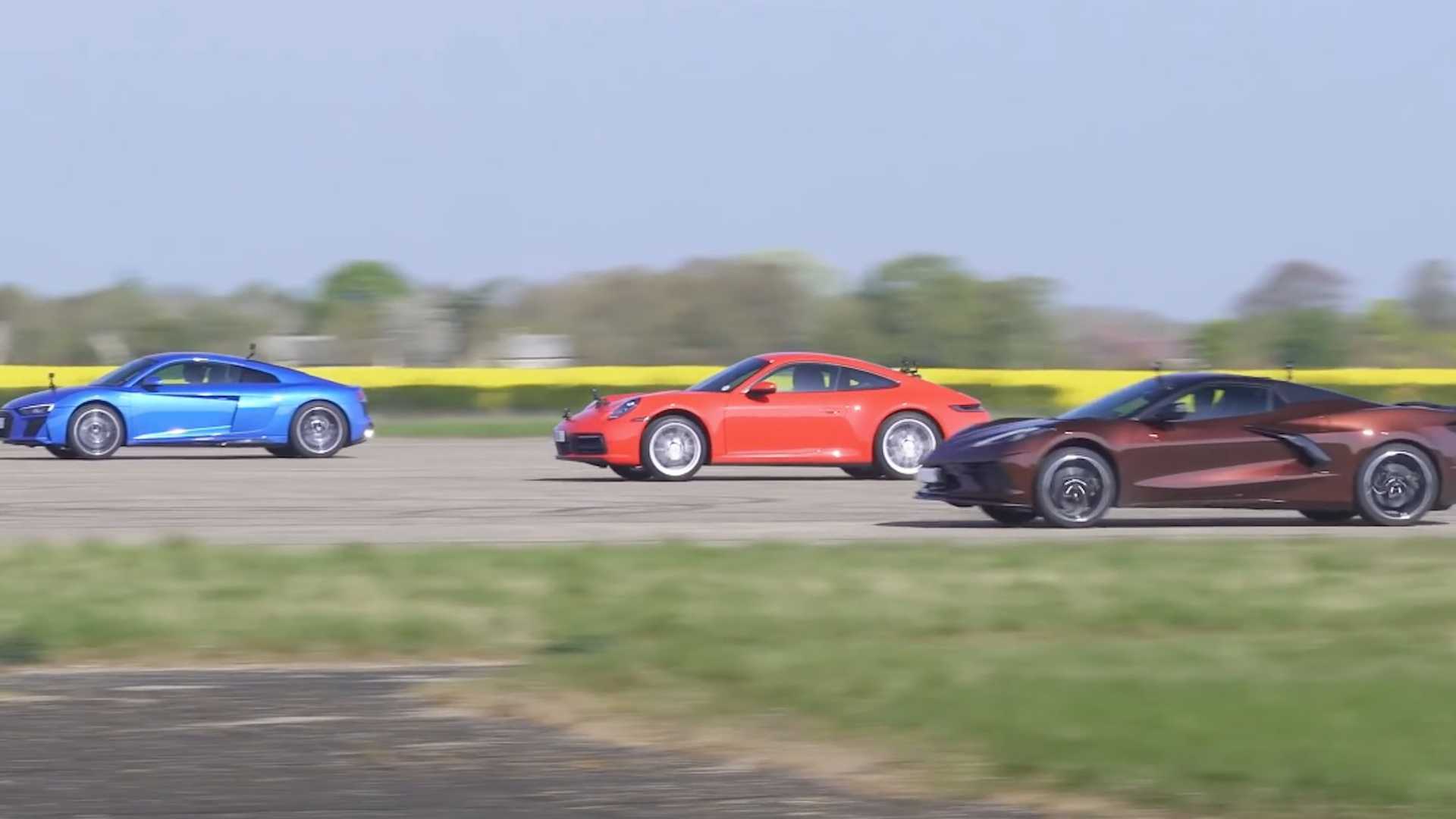 Chevy Corvette Facing 911, Audi R8 in Lopsided RWD Drag Race