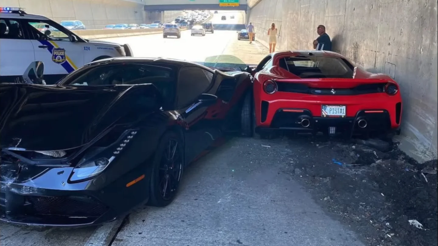 Watch Three Ferraris collide with each other on the Philadelphia Expressway