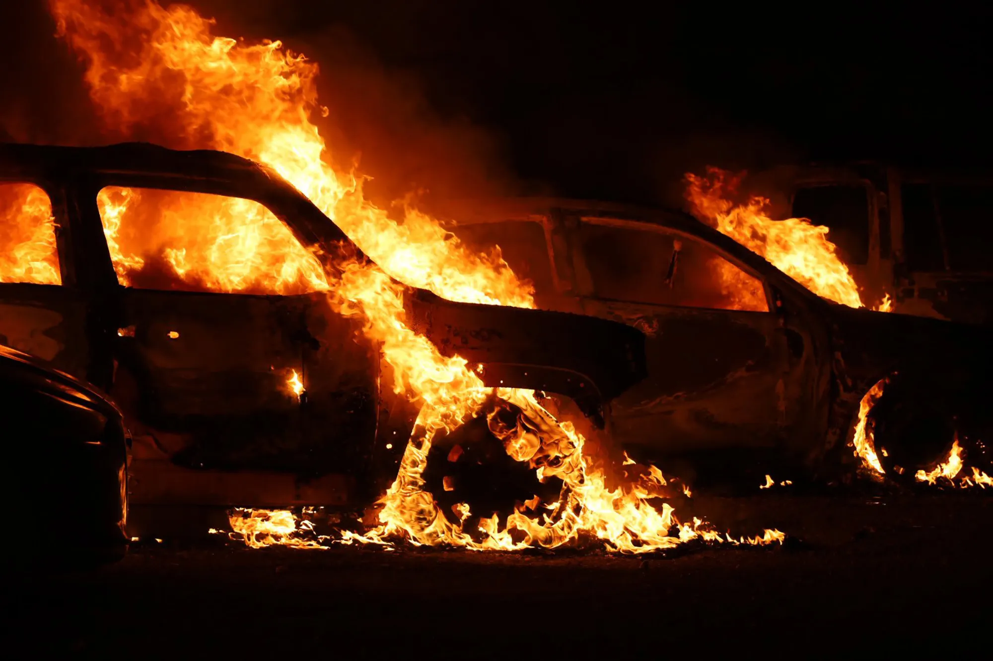 Unsettling Images Show Blazing 40 Car Fire at Night