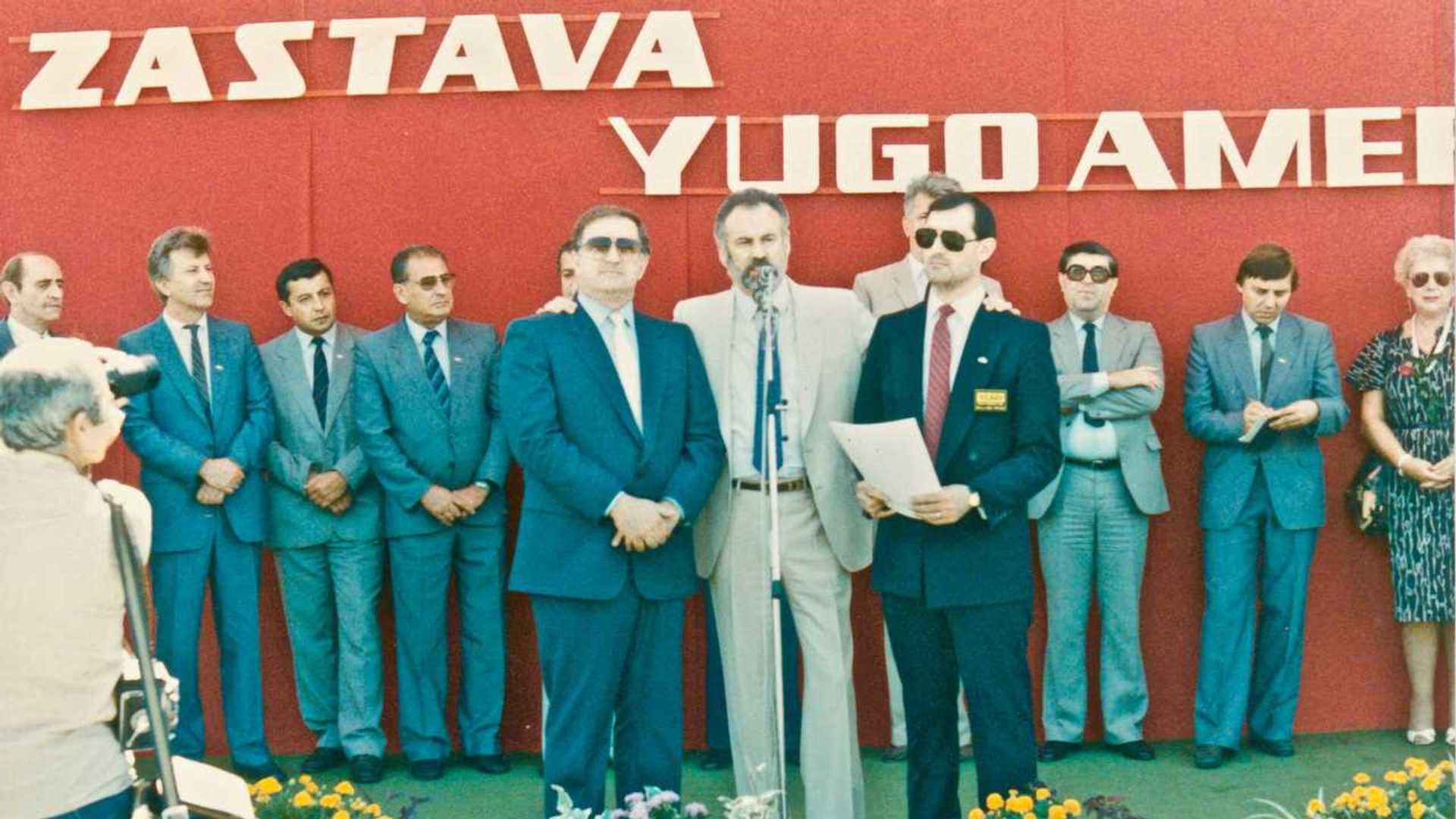 Yugo America's PR boss, and his son, were present at a large ceremony in 1985.