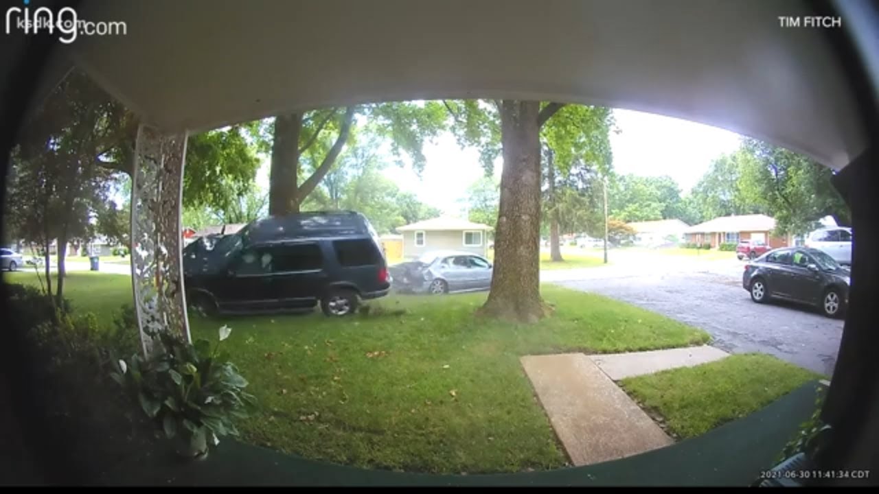 Crazy Crash: SUV Ram Car Into Front Yard; Everyone Runs Away