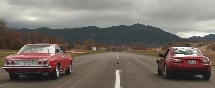 Tim Allen's Chevrolet Corvair Corsa Drag Races Mazda MX-5