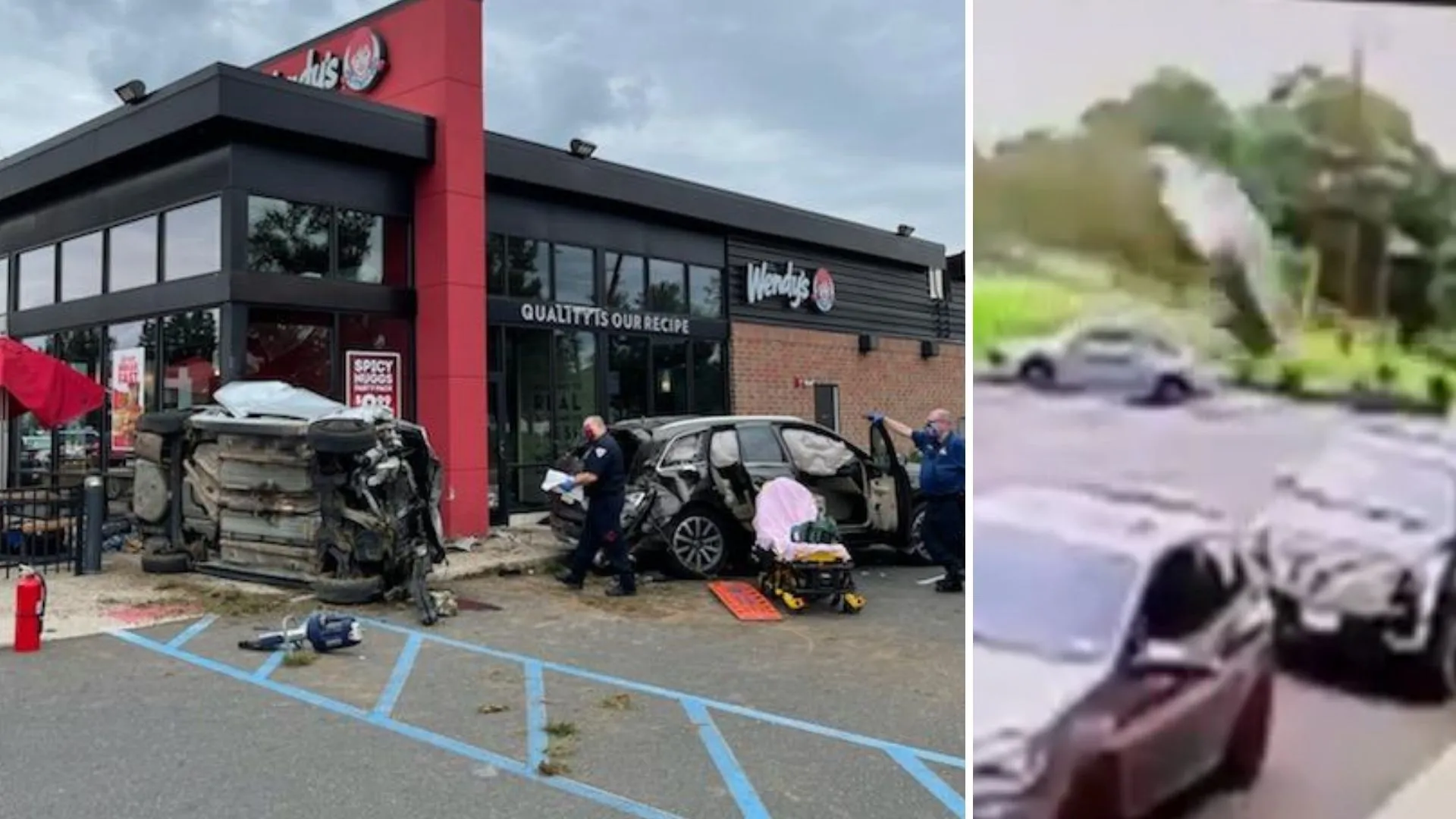 Video captures Car Jumping Berm and Crashing into Wendy's Restaurant