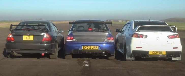 Drag Race: Three Generations of Mitsubishi Lancer Evos