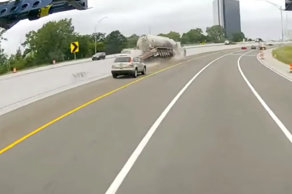 Fuel tanker explodes after hitting the Detroit Freeway's Median Wall