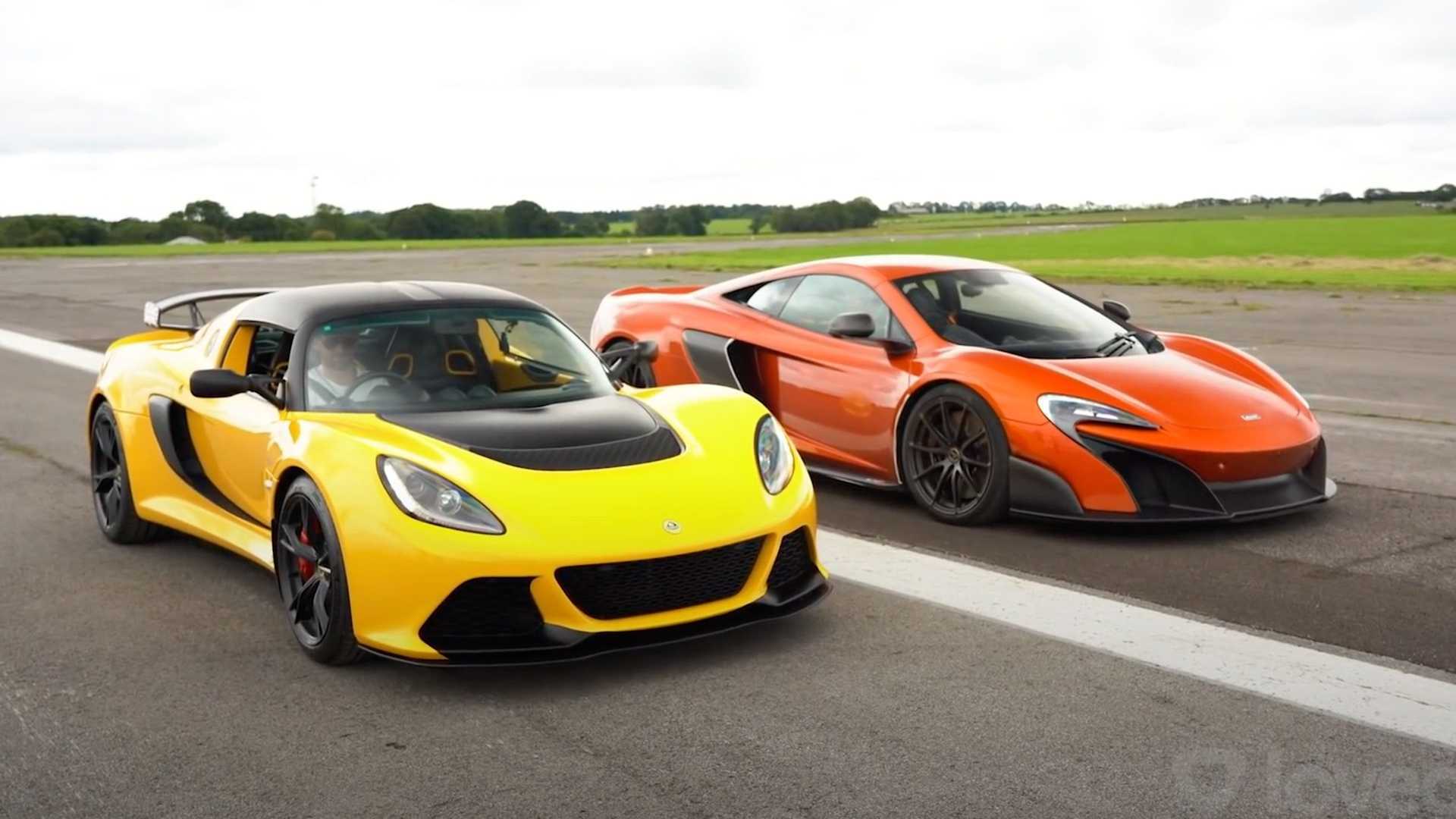 McLaren 675LT vs Lotus Exige V6 Club Racer Drag Race