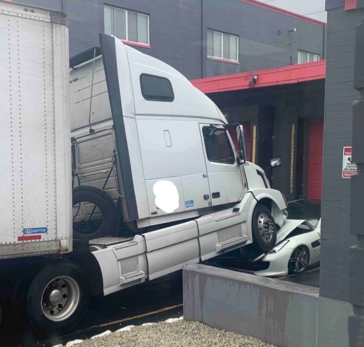 A Disgruntled Truck Driver Parks his Semi on Boss's Ferrari