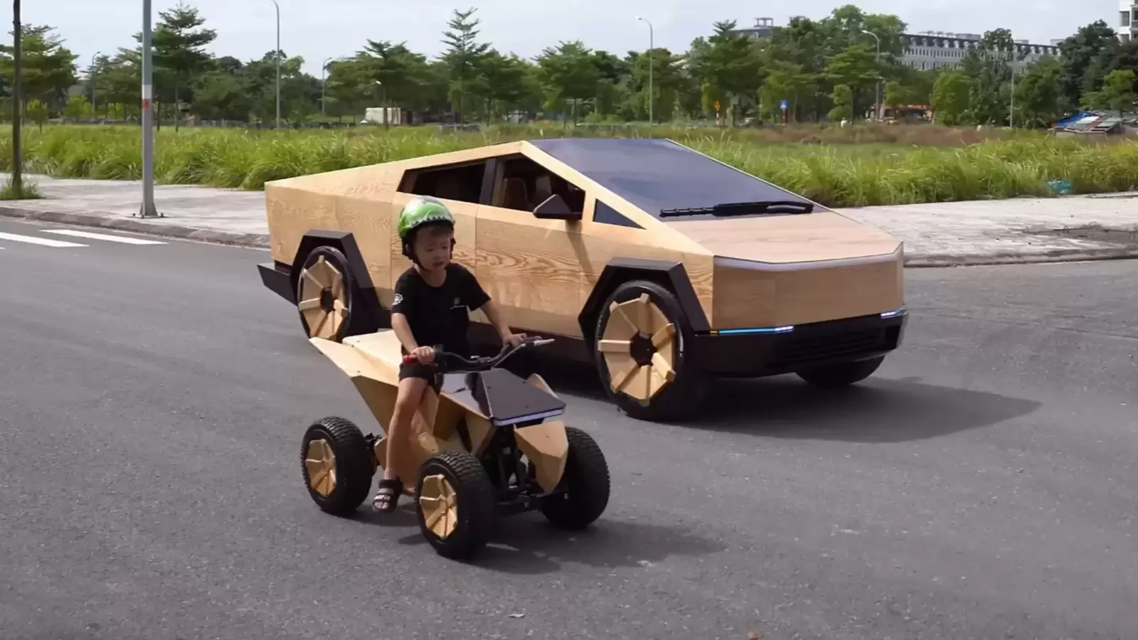 A Wooden Tesla Cybertruck Arrives Prior to The Real One