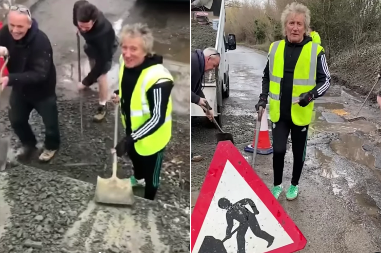 Rod Stewart Fills Potholes in His Neighborhood So He Can Drive His Ferrari on It