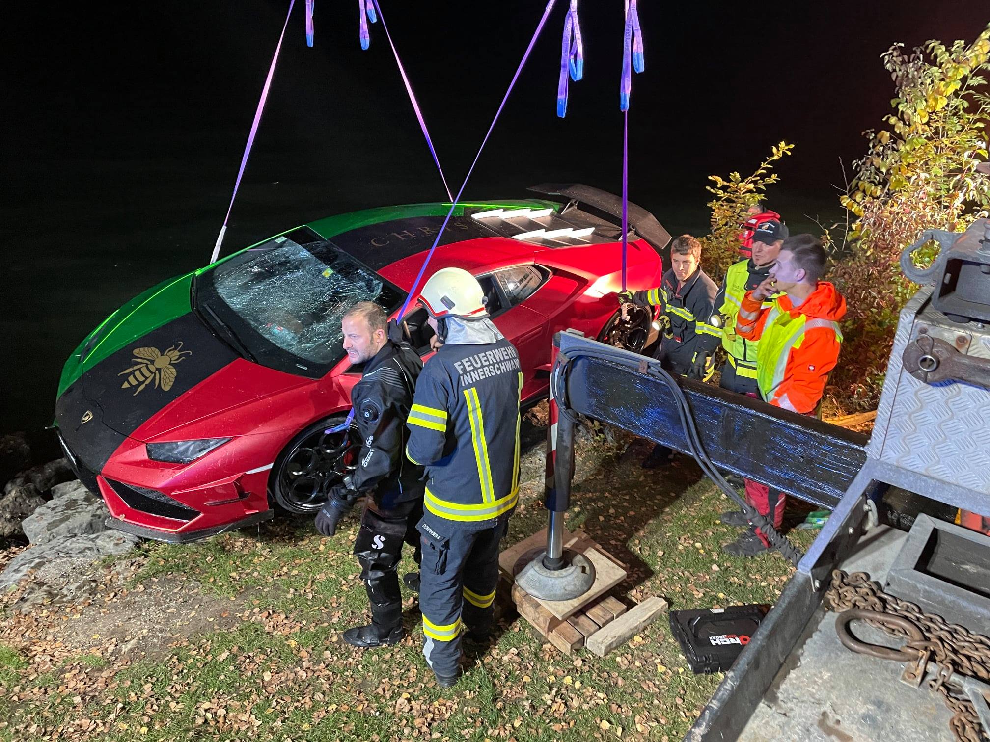 Lamborghini becomes a Submarine after Driver mixes Gas and Brake Pedals