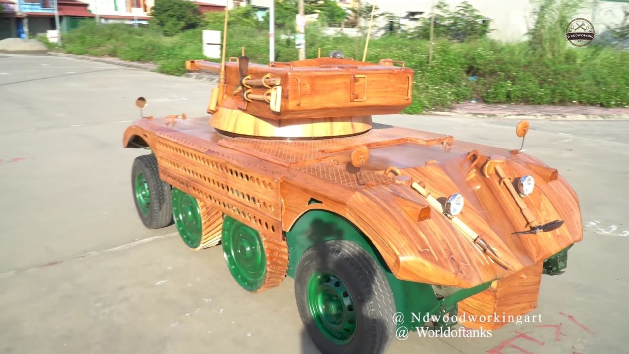 Old Mitsubishi Van Repurposed For Wooden 'Tank' Is Genius