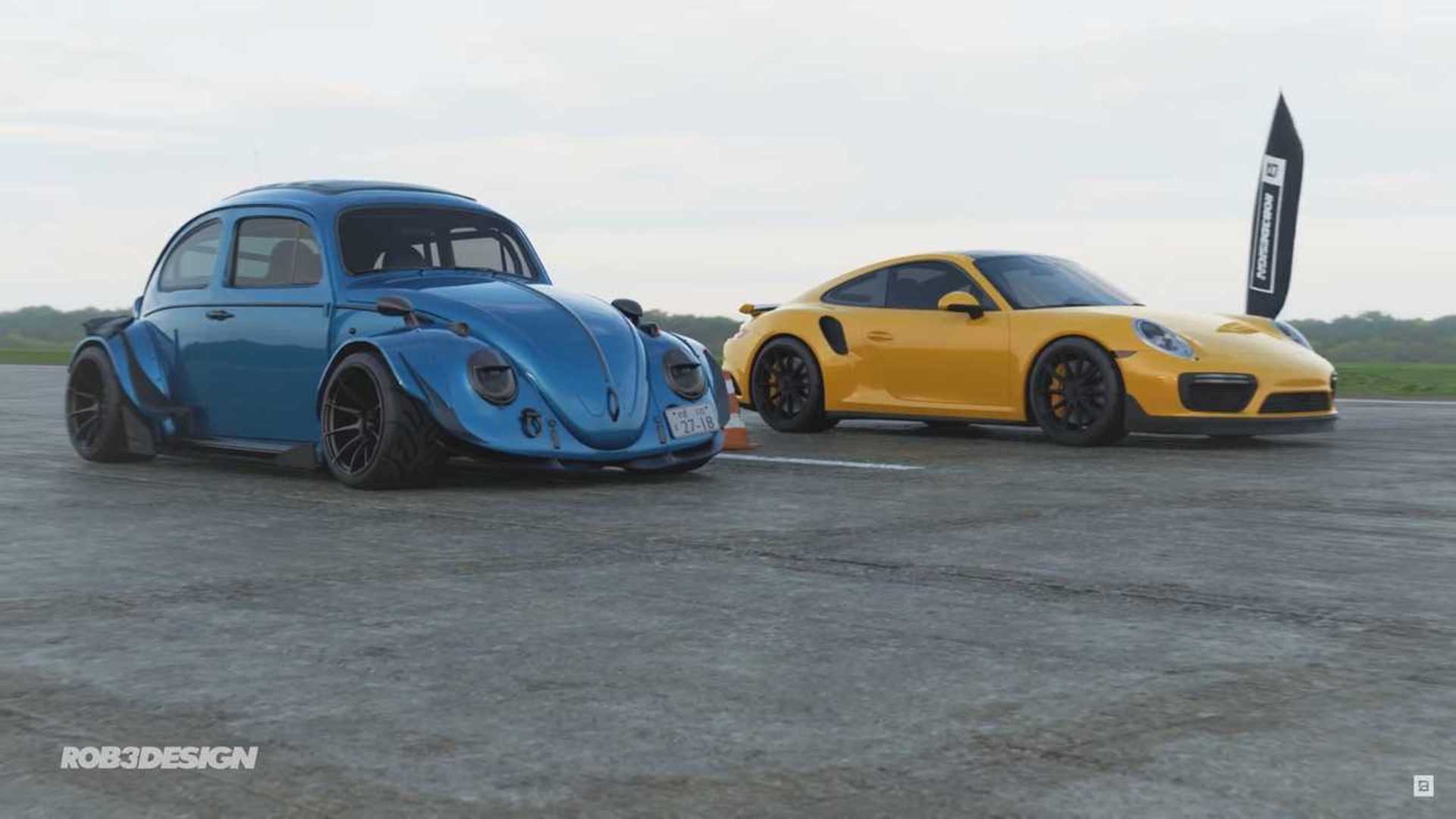 This Porsche 911 Turbo Vs VW Beetle Drag Racing Race Nearly Had Us Fooled