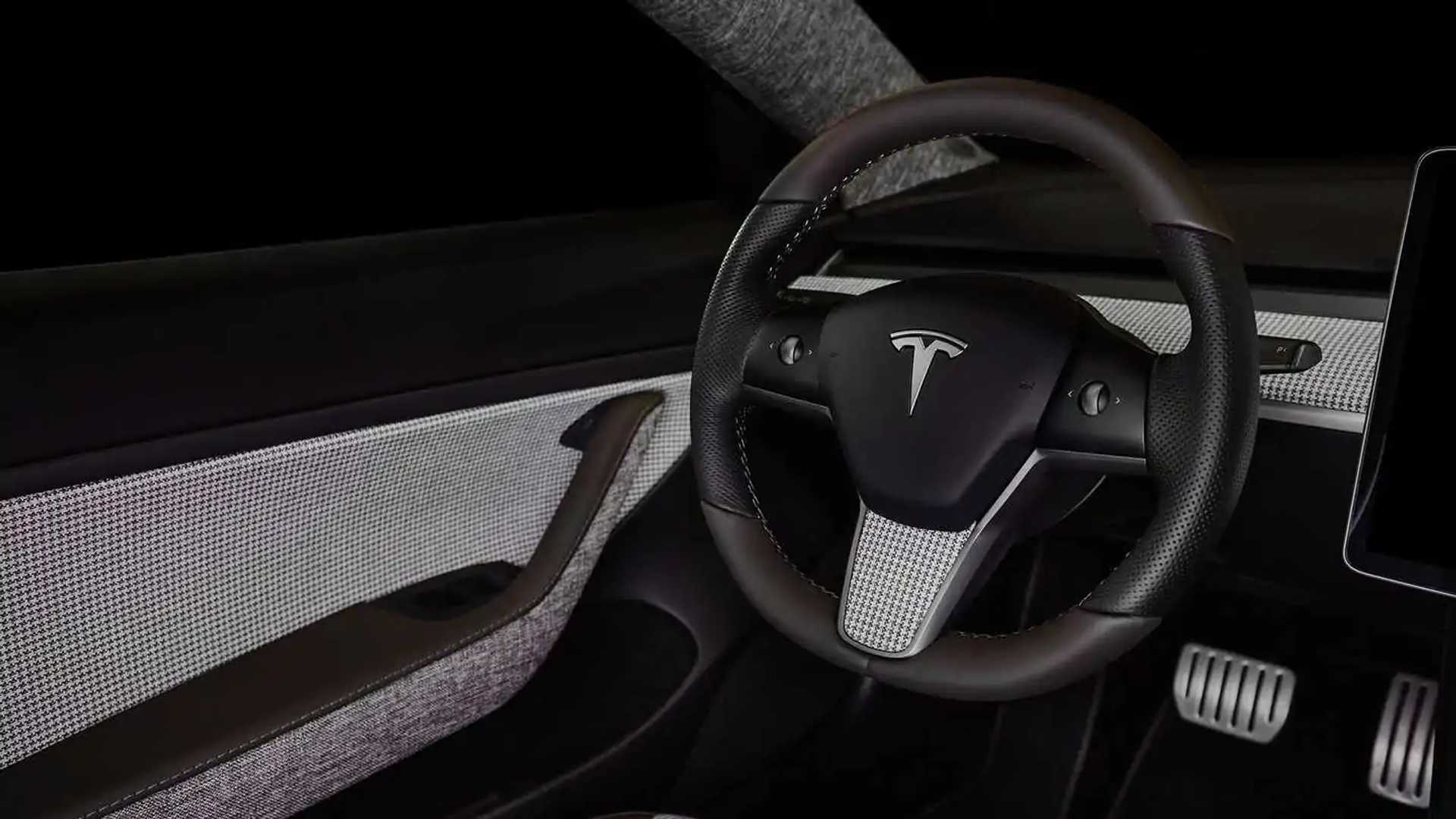 The Tesla Model 3 by Vilner Looks Elegant With Tartan Gray Fabric Inside