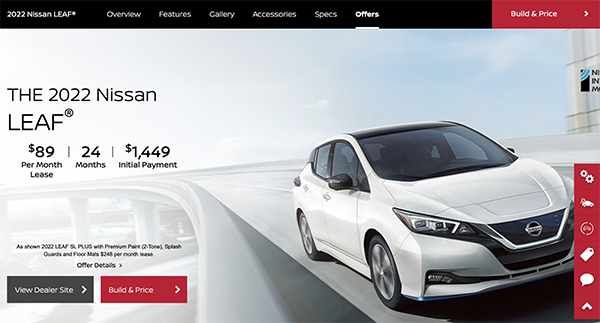 2022 Nissan Leaf available with a $89 per month lease deal