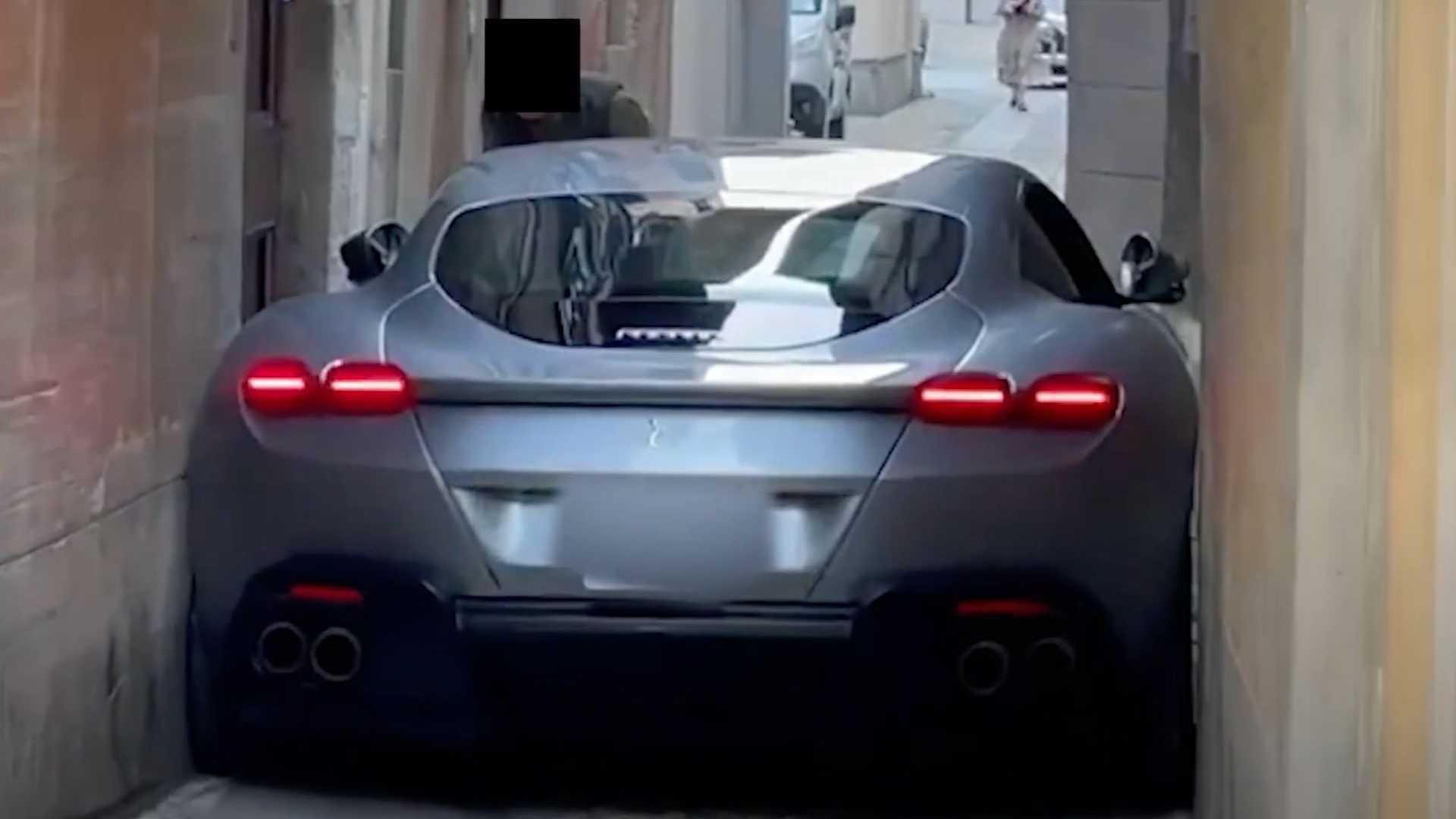 Ouch! Ferrari Roma Gets Stuck on Narrow Italian Street