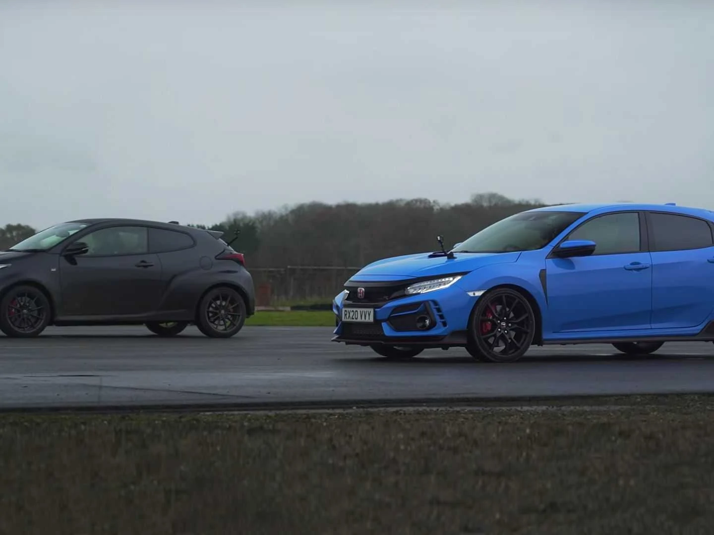 Toyota GR Yaris Facing Honda Civic Type R in a Slippery Drag Race