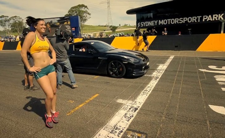 Only on Top Gear: Nissan GT-R race women runner