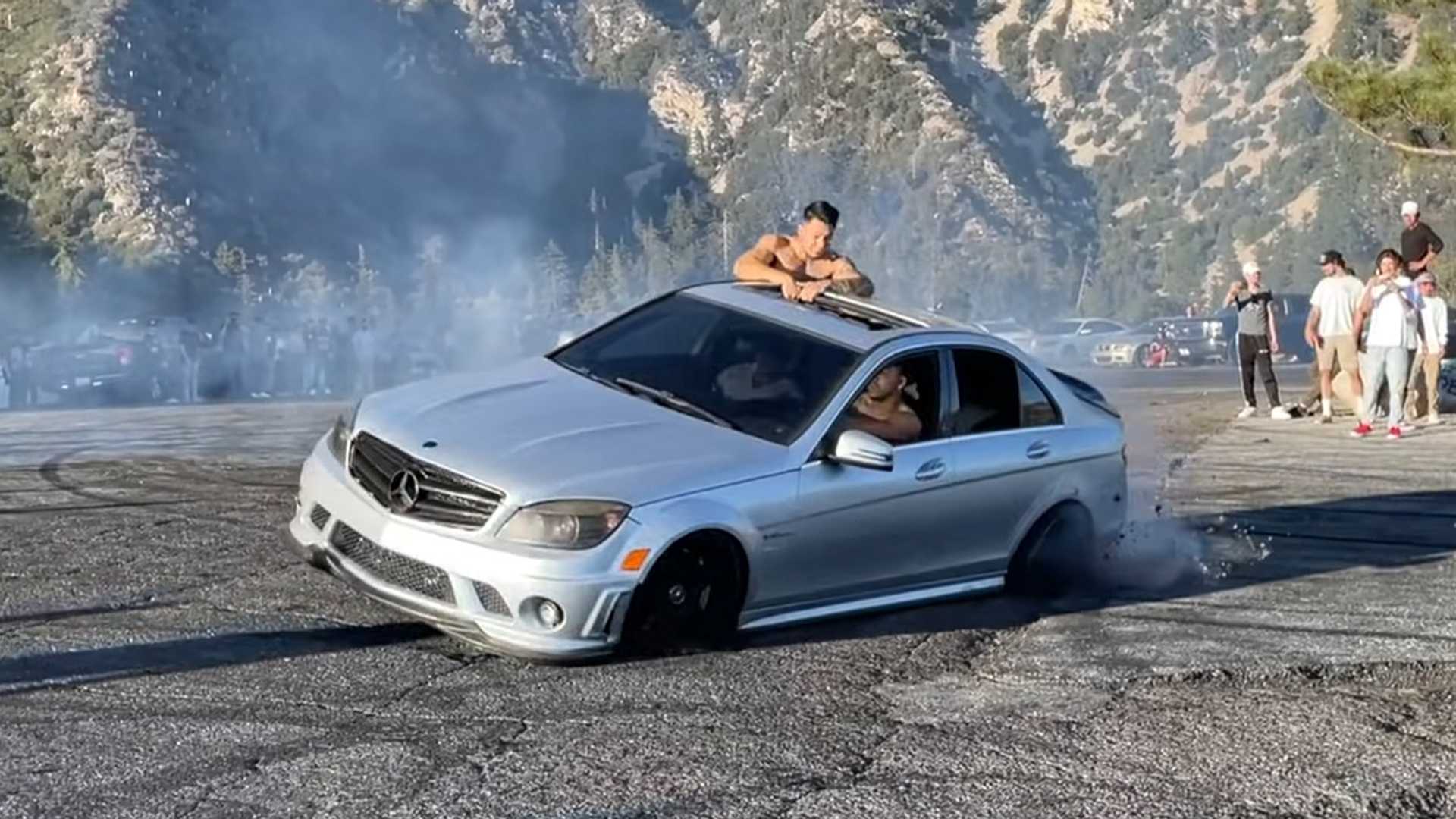 Mercedes-AMG C63 Driver Makes Dumb Drifting Decision, Trashes Car