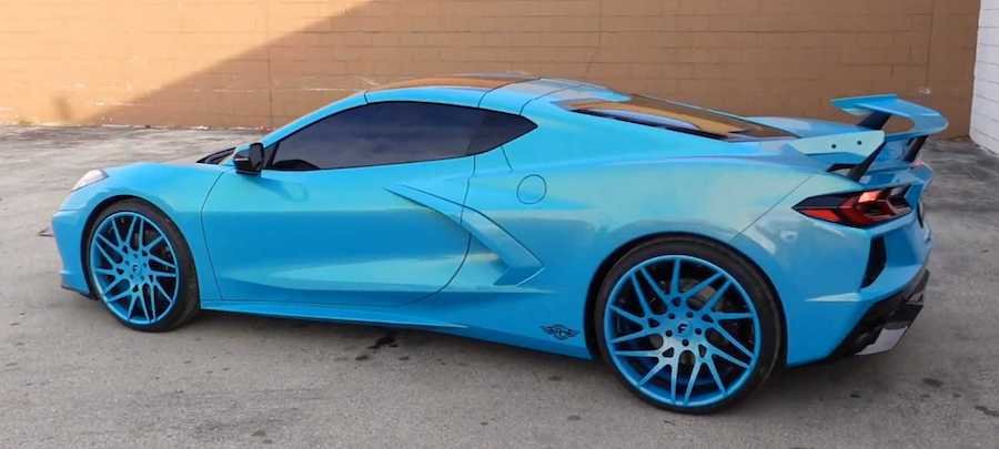 Metallic Teal Corvette C8 with Matching Forgiato wheels Is Very Blue