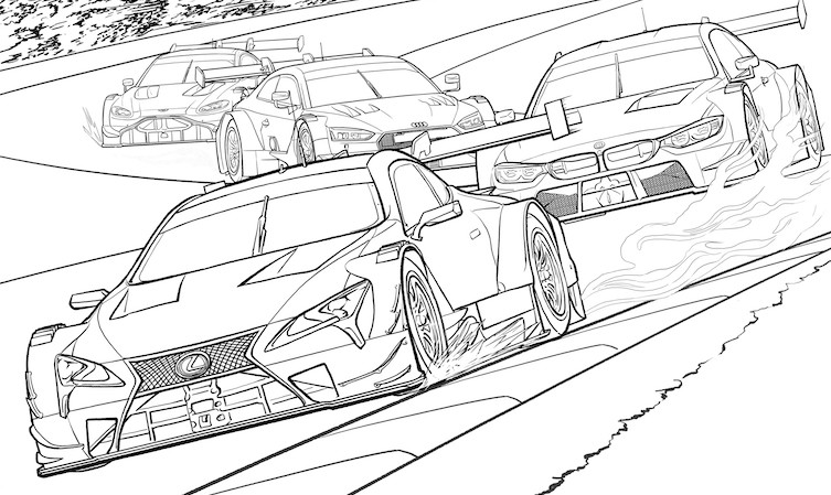 These are car-themed coloring pages to keep you and your kids busy