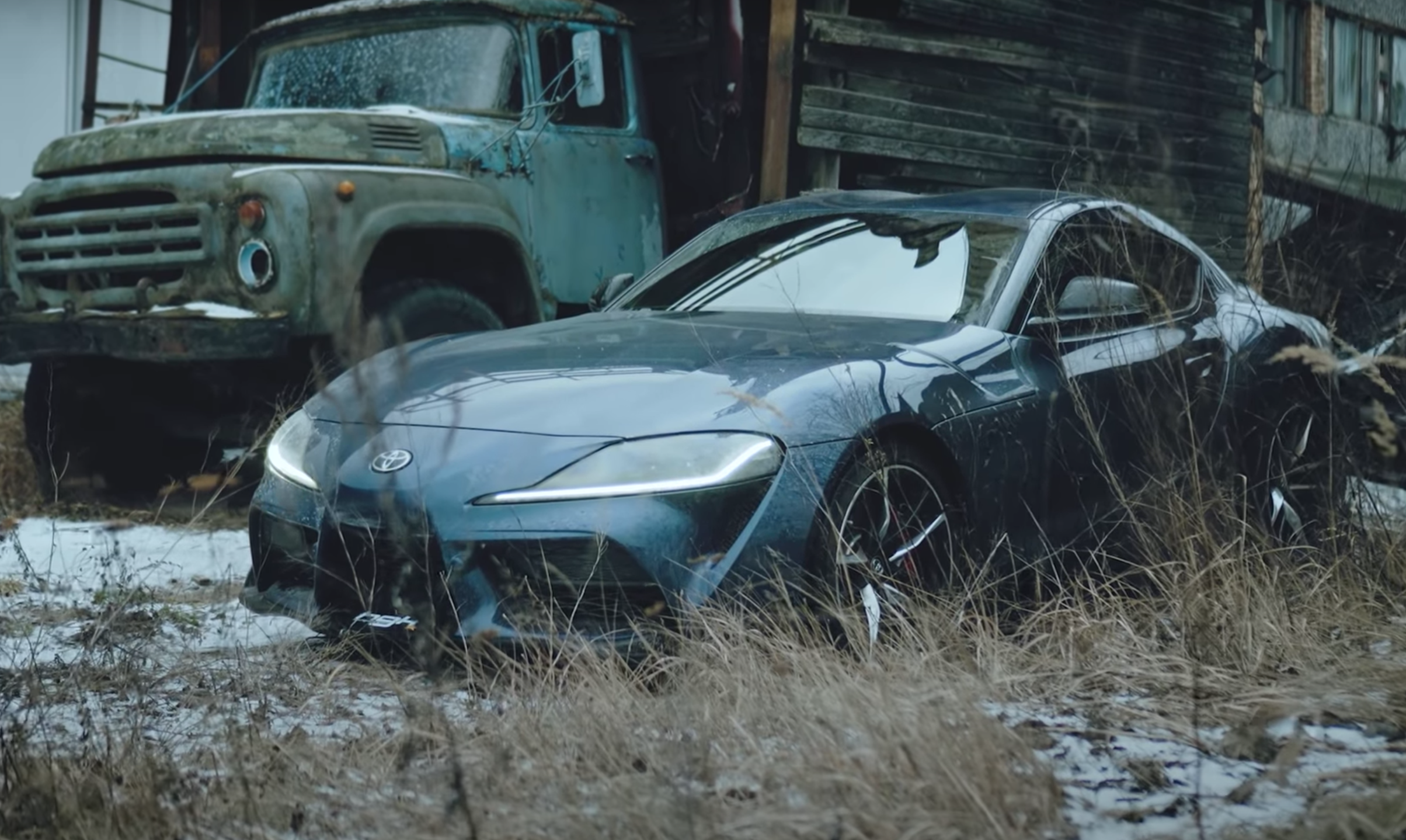 You can see a 2020 Toyota Supra tearing through the woods without any care