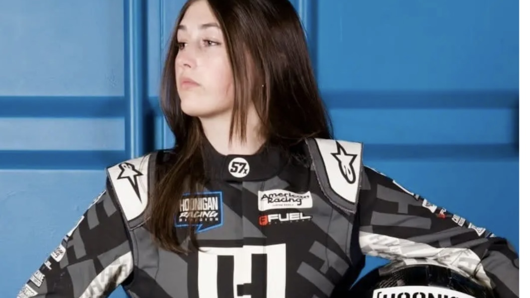 Ken Block's 14 year-old daughter goes full-send in Mustang Drift Car