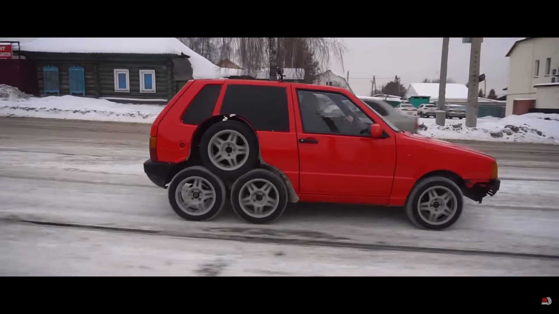 Fiat Uno Converts to Crazy Eight-Wheel Because More is Better