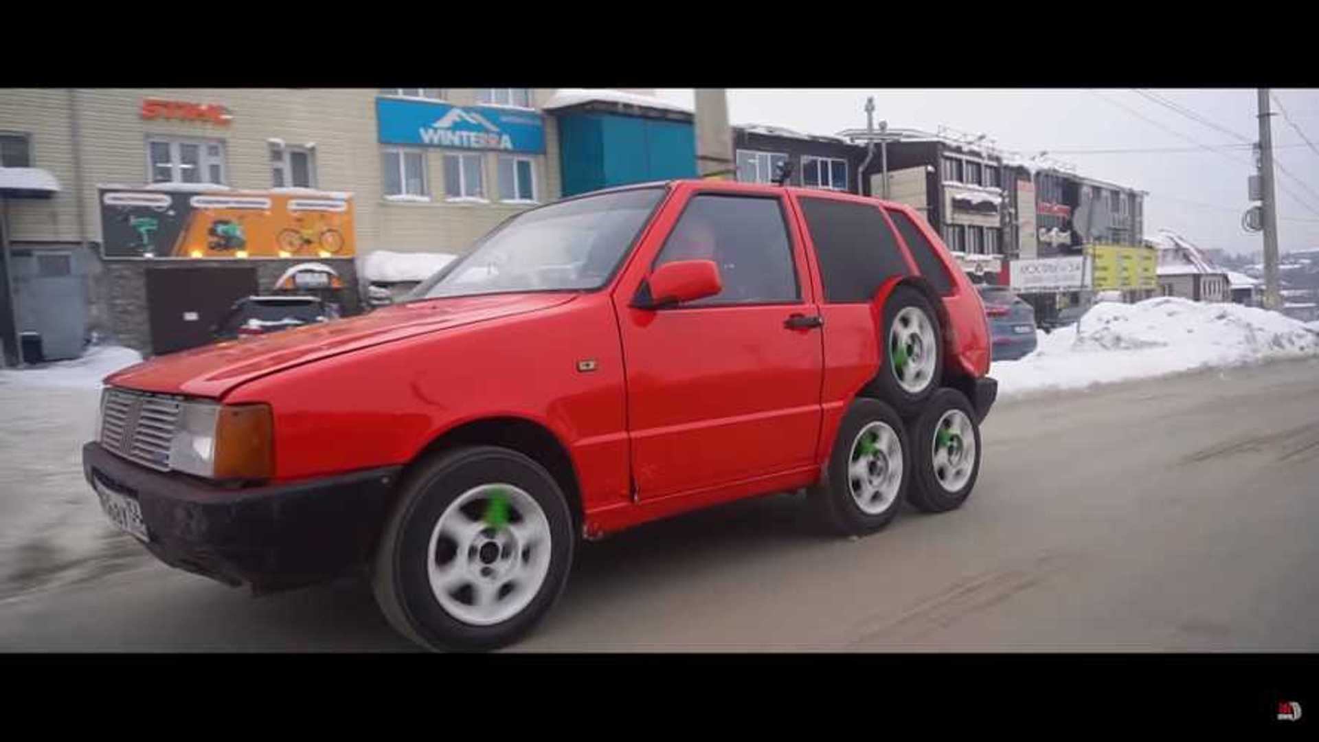 Fiat Uno Converts to Crazy Eight-Wheel Because More is Better