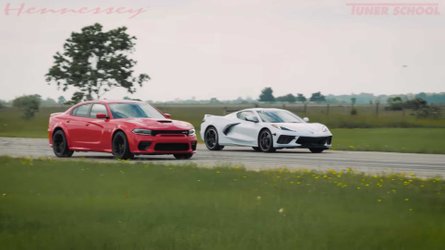 See 2020 Corvette C8 Fights Charger Hellcat At Hennessey's Drag Strip