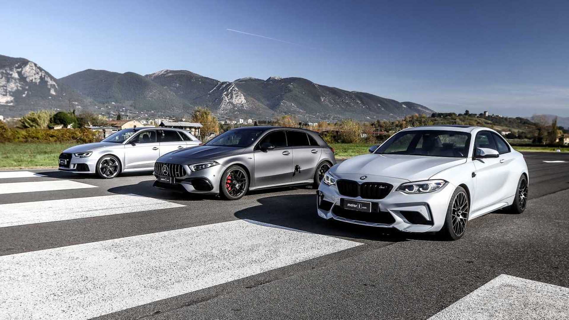 Watch Mercedes-AMG A45 Drag Race BMW M2 Competition and Audi RS3 Competition