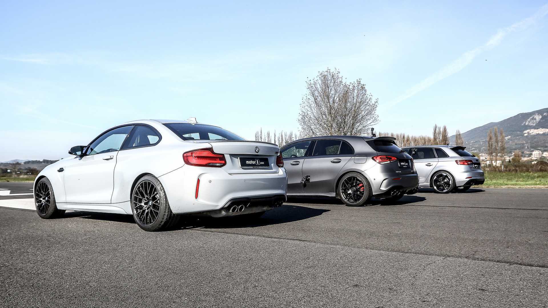 Watch Mercedes-AMG A45 Drag Race BMW M2 Competition and Audi RS3 Competition