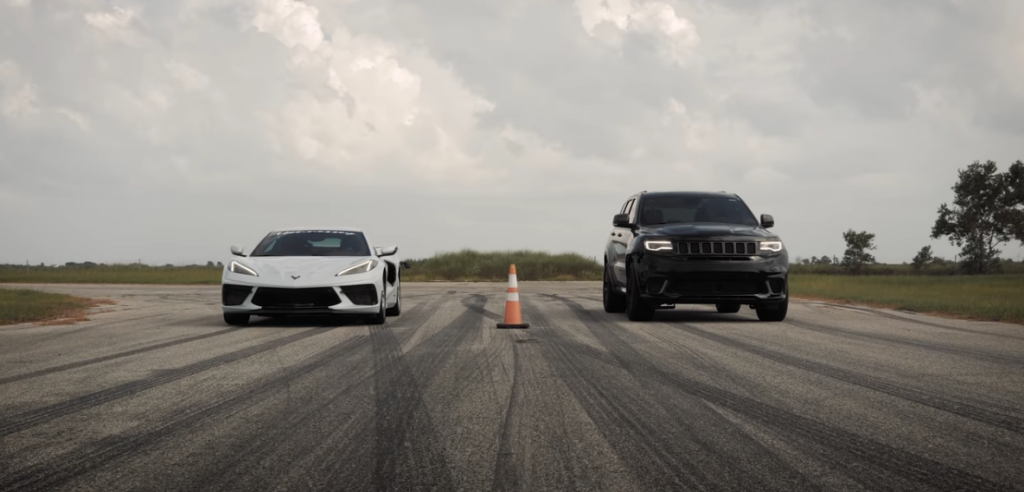 Hennessey Drag Races Modified Corvette C8 Against Tuned Trackhawk