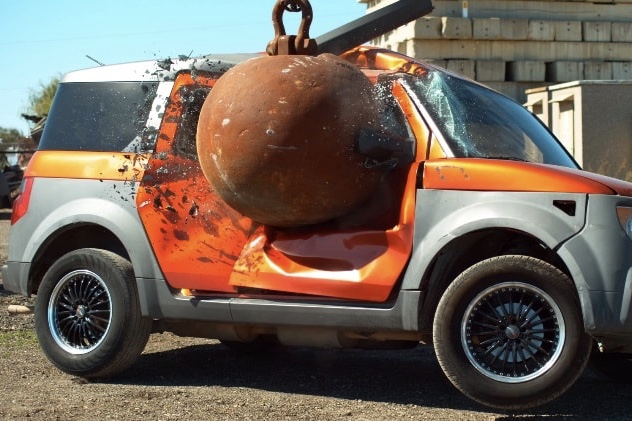 It's amazing to watch a 4-ton wrecking ball smash cars in slow-mo