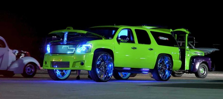 This wild Chevy Suburban is like a loud and flashy billboard