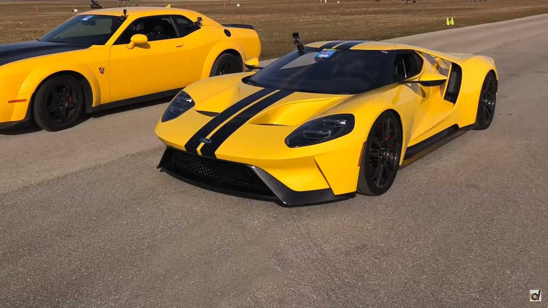 Dodge Demon Fights Ford GT In Epic Half Mile Drag Race