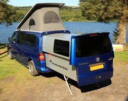 VW Transporter campervan equipped with an electrically extensible rear pod