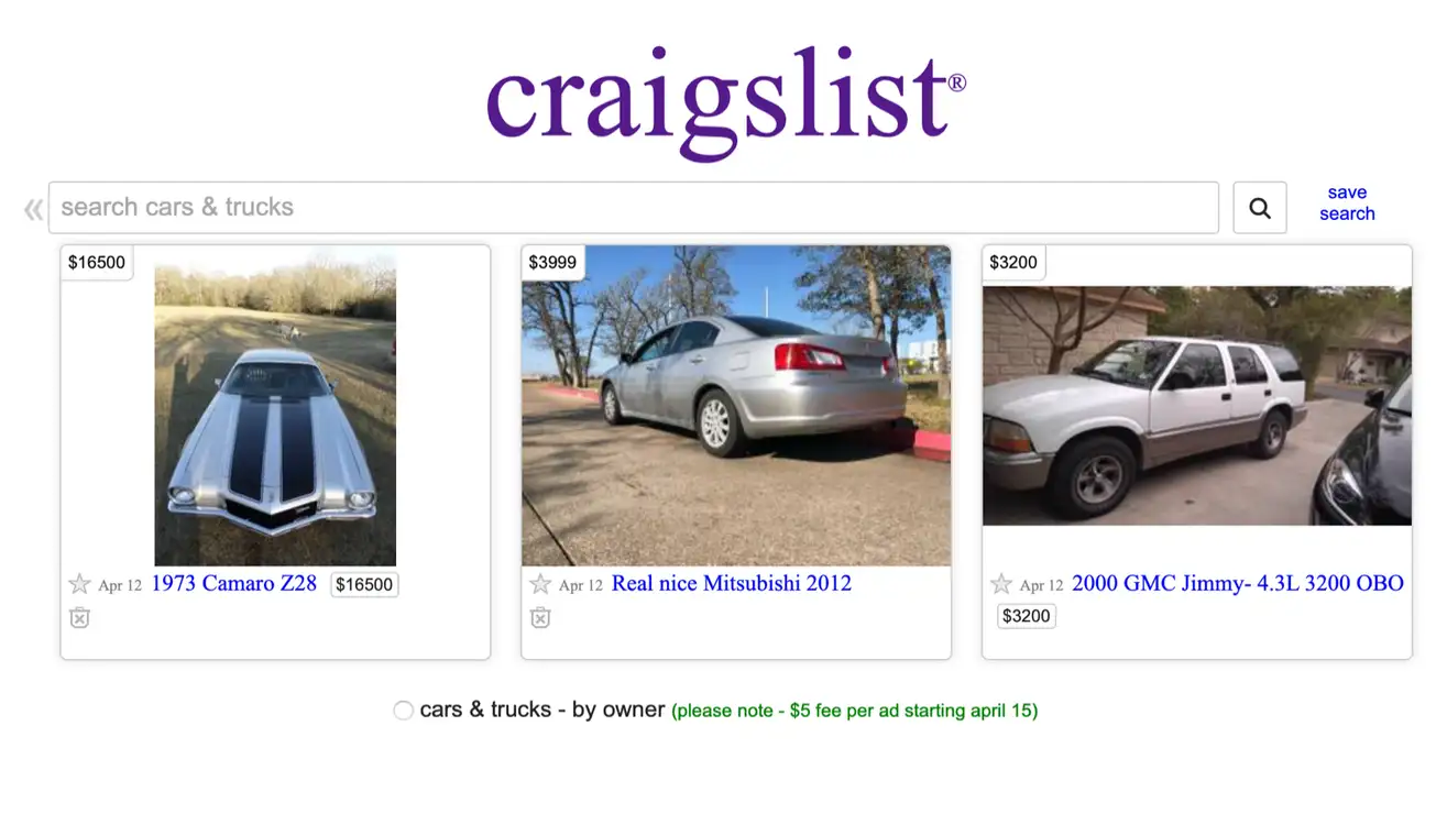 Craigslist will soon start charging for the listing of your car for sale