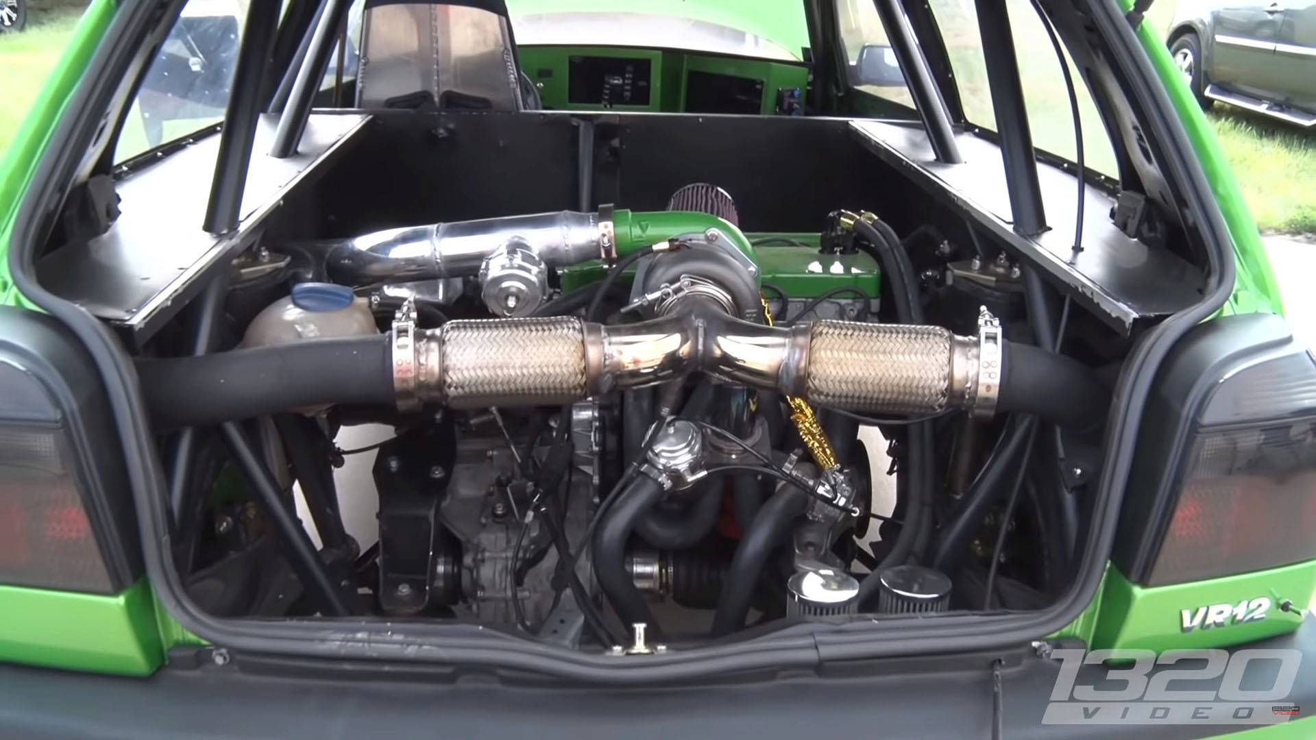 This VW Golf GTI VR12 is insane! It has two engines and makes 1,600 HP