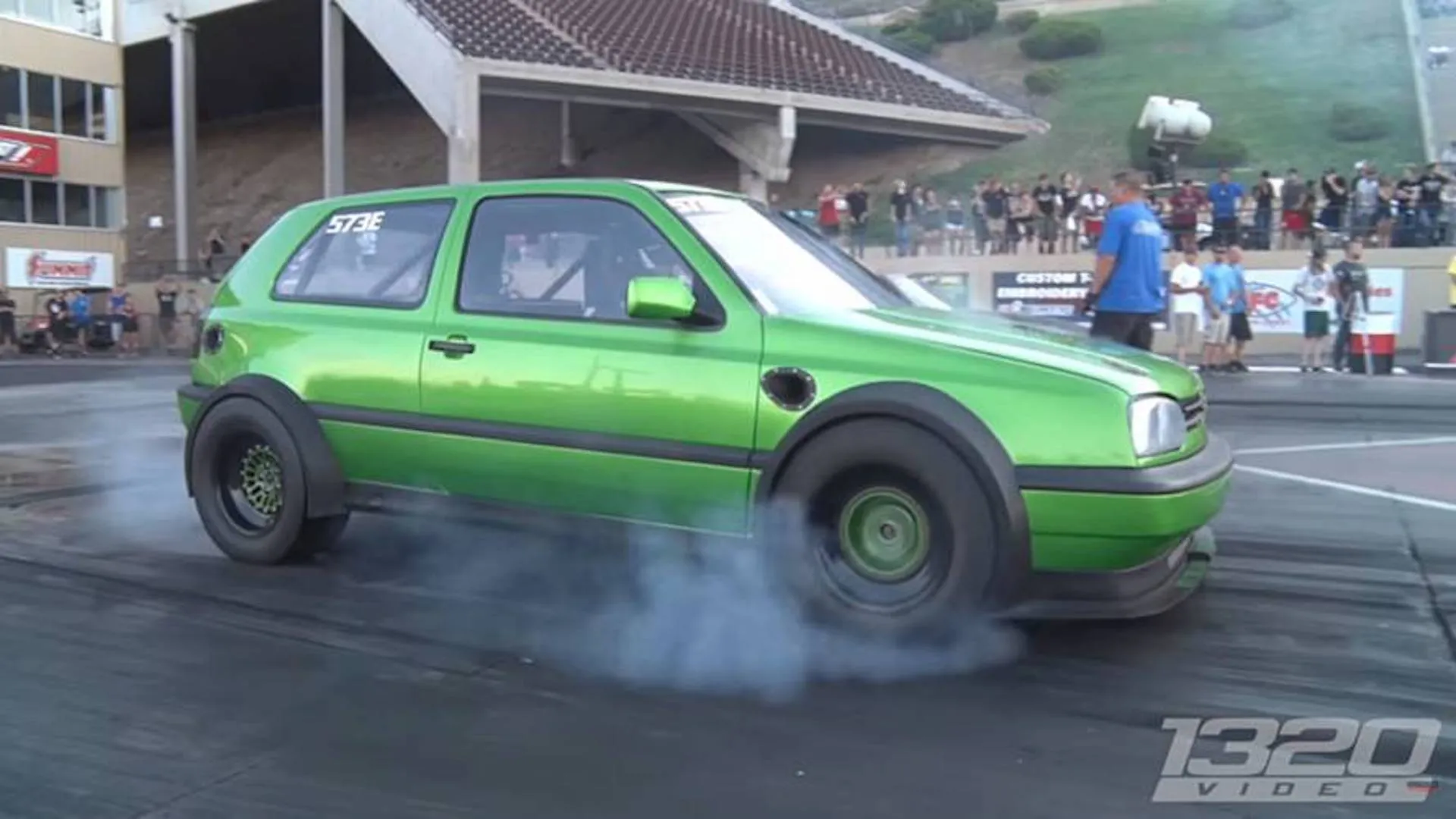 This VW Golf GTI VR12 is insane! It has two engines and makes 1,600 HP