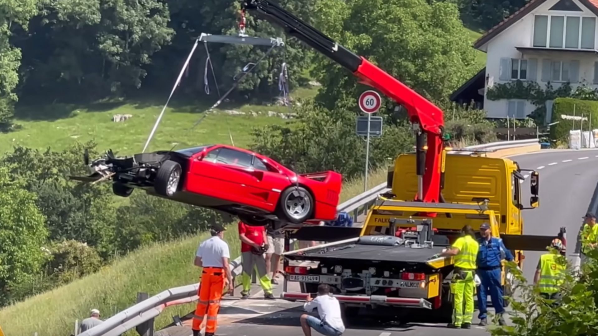 Watch the aftermath of a Ferrari F40 crash in Switzerland