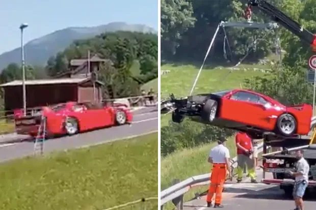 Watch the aftermath of a Ferrari F40 crash in Switzerland