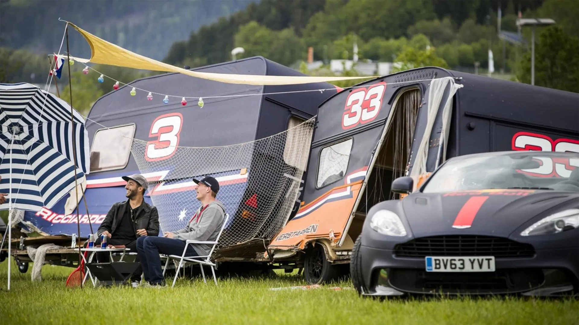 Red Bull F1 Drivers Race in a Crazy Race With Towing Campers