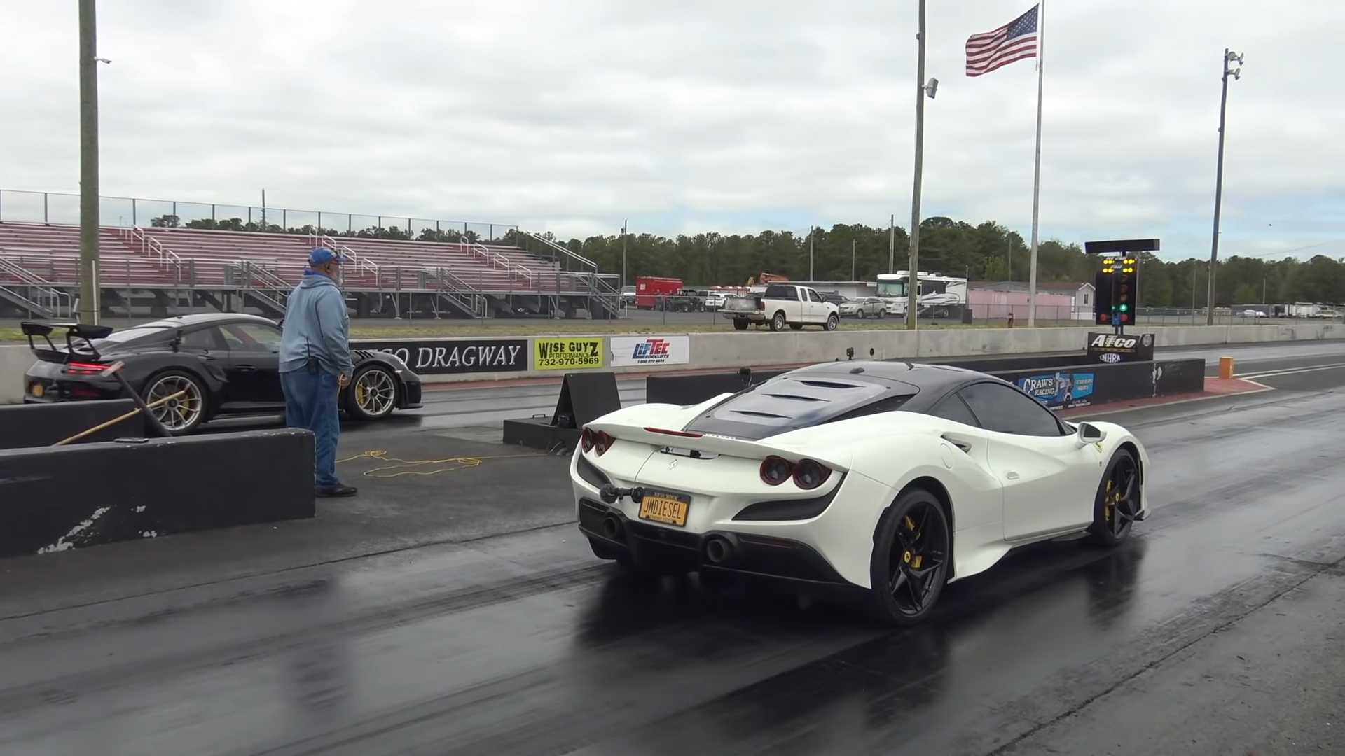 Ferrari F8 Tributo Races in Nail-Biting Drag Racing With Porsche 911 GT2 RS