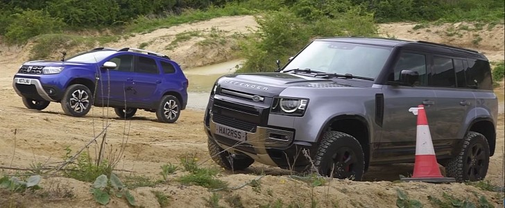 Land Rover Defender v Dacia Duster Uphill Drag Race