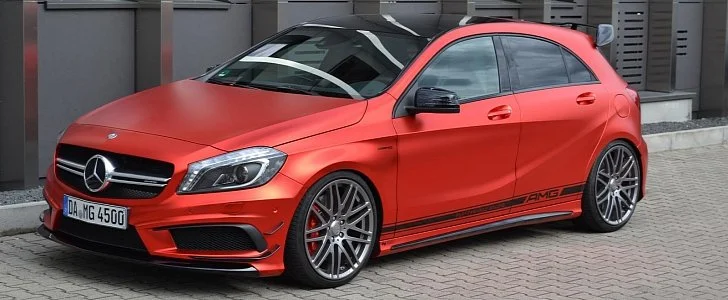 mercedes-benz-a45-amg-gets-wrapped-in-wonderful-red-matte-foil-is-boosted-to-435-hp