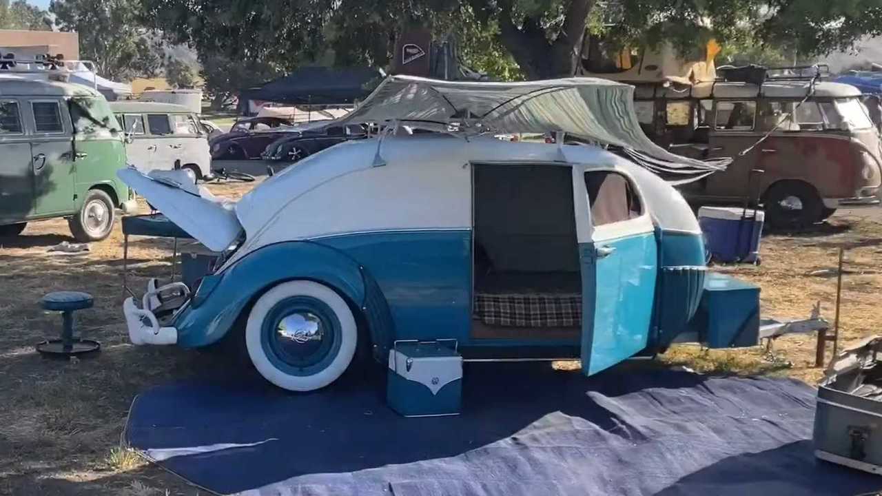 This is too cute: A vintage VW Beetle converted to a teardrop camper trailer