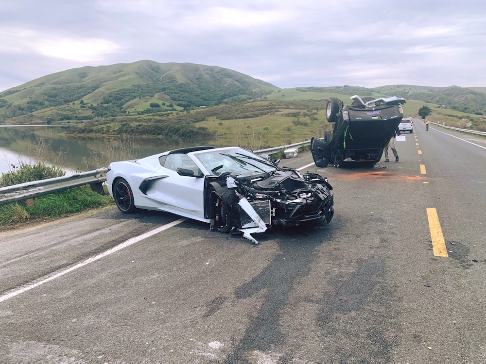 Chevy Corvette C8 flips Toyota Pickup on to Its Roof in Big Crash